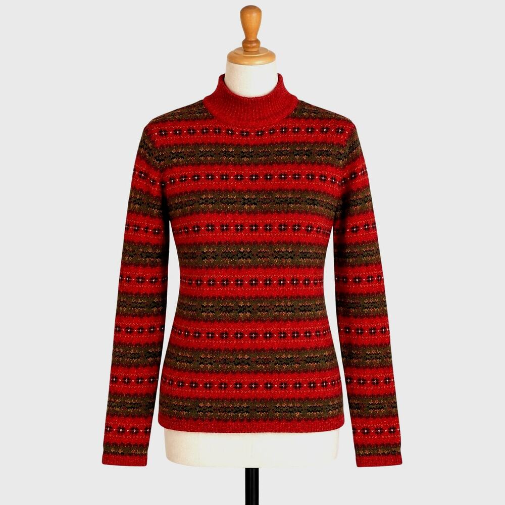 Vintage Harold’s Fair Isle Mock Neck Sweater Red Women’s Medium Hand Framed